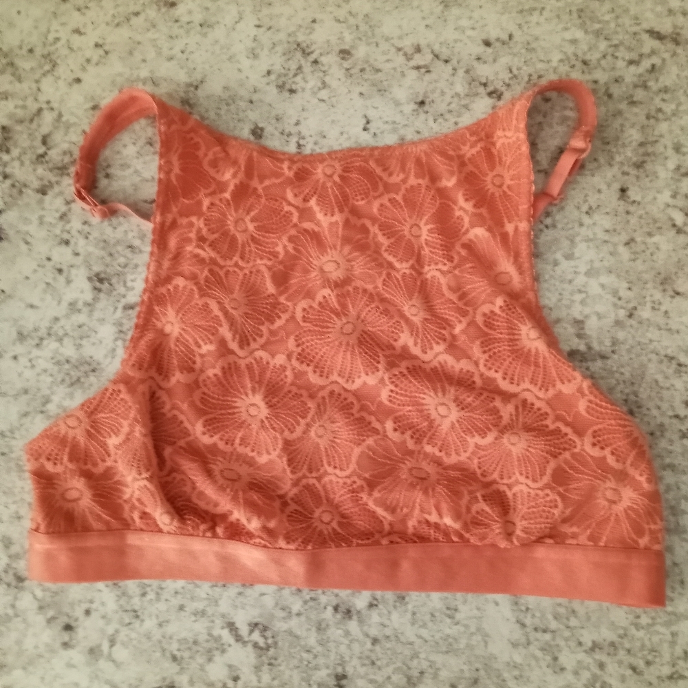 Colsie orange floral lace high neck bralette size small